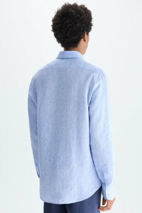 Sky Blue Spread Collar Linen Shirt Shirts Purificacion Garci Men - Image 3
