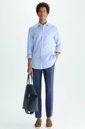 Sky Blue Spread Collar Linen Shirt Shirts Purificacion Garci Men - Image 4