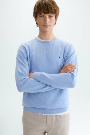 Sky Blue Sweatshirts Men Purificacion Garci Cotton Crew-Neck Sweater