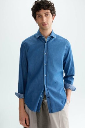 Spread Collar Denim Shirt Purificacion Garci Indigo Blue Shirts Men