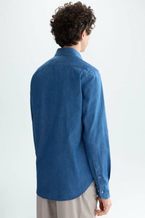 Spread Collar Denim Shirt Purificacion Garci Indigo Blue Shirts Men - Image 3