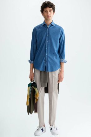 Spread Collar Denim Shirt Purificacion Garci Indigo Blue Shirts Men - Image 4