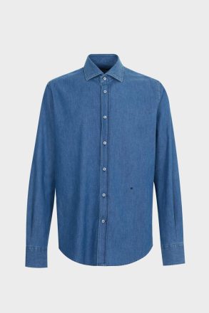 Spread Collar Denim Shirt Purificacion Garci Indigo Blue Shirts Men - Image 5
