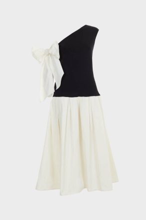Stretch Knit Taffeta Asymmetric Midi Dress Women Black/Ivory Evening Purificacion Garci - Image 5