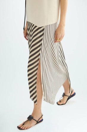 Striped Combined Asymmetric Straight-Fit Dress Ecru/Black Women Purificacion Garci Dresses - Image 2