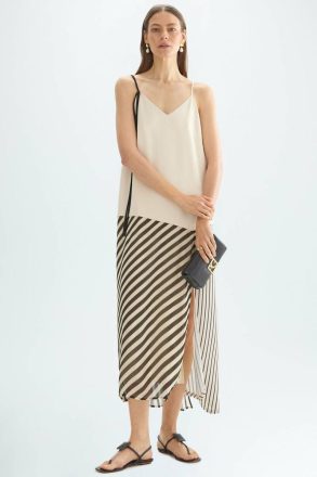 Striped Combined Asymmetric Straight-Fit Dress Ecru/Black Women Purificacion Garci Dresses