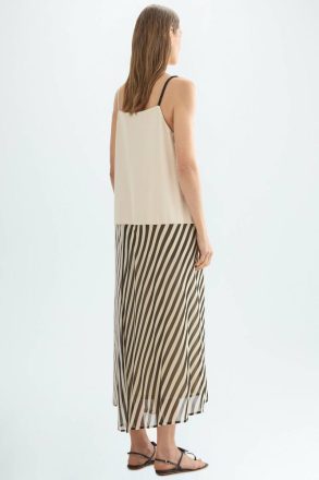 Striped Combined Asymmetric Straight-Fit Dress Ecru/Black Women Purificacion Garci Dresses - Image 3