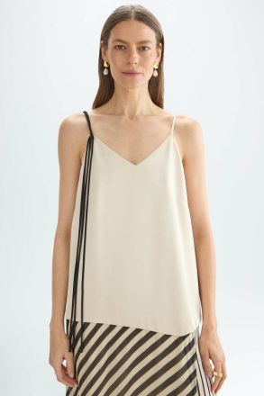 Striped Combined Asymmetric Straight-Fit Dress Ecru/Black Women Purificacion Garci Dresses - Image 4