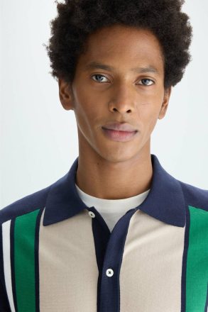 Striped Knit Shirt Knitwear Men Purificacion Garci Navy Blue/Stone/Green - Image 2