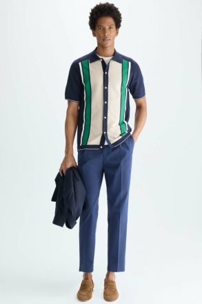 Striped Knit Shirt Knitwear Men Purificacion Garci Navy Blue/Stone/Green - Image 4