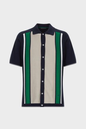 Striped Knit Shirt Knitwear Men Purificacion Garci Navy Blue/Stone/Green - Image 5