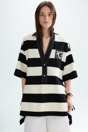 Striped Piqué Oversize Polo Shirt T-Shirts And Tops Purificacion Garci Women Ecru/Black