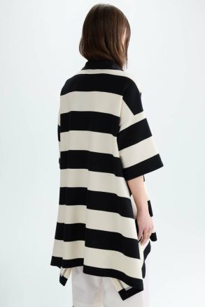 Striped Piqué Oversize Polo Shirt T-Shirts And Tops Purificacion Garci Women Ecru/Black - Image 3