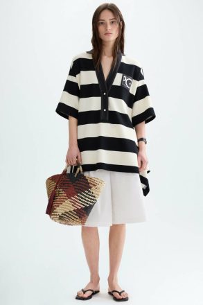 Striped Piqué Oversize Polo Shirt T-Shirts And Tops Purificacion Garci Women Ecru/Black - Image 4