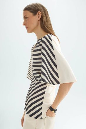 Striped Print Twill Knit Fitted T-Shirt T-Shirts And Tops Women Purificacion Garci Ecru/Black - Image 2