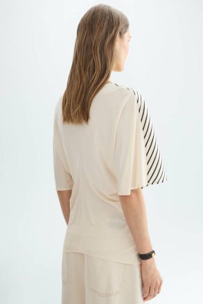 Striped Print Twill Knit Fitted T-Shirt T-Shirts And Tops Women Purificacion Garci Ecru/Black - Image 3