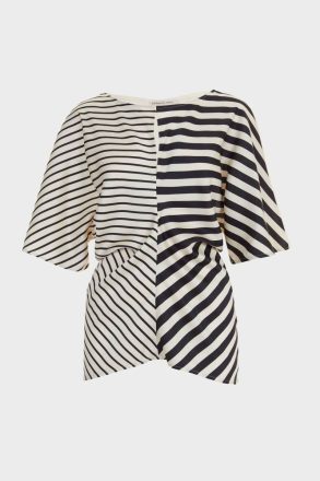 Striped Print Twill Knit Fitted T-Shirt T-Shirts And Tops Women Purificacion Garci Ecru/Black - Image 5