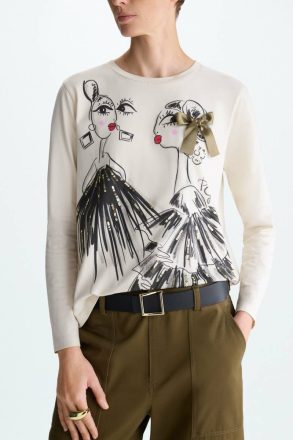 T-Shirts And Tops Purificacion Garci Sand Women Sequinned Bow Drawing Jersey Straight-Fit T-Shirt - Image 2