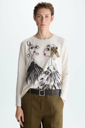 T-Shirts And Tops Purificacion Garci Sand Women Sequinned Bow Drawing Jersey Straight-Fit T-Shirt