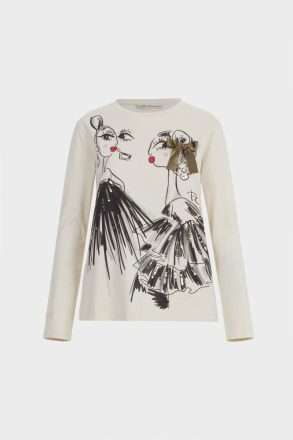 T-Shirts And Tops Purificacion Garci Sand Women Sequinned Bow Drawing Jersey Straight-Fit T-Shirt - Image 5
