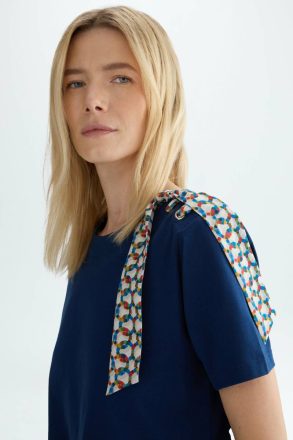 T-Shirts And Tops Women Purificacion Garci Afric8 Scarf Jersey Straight-Fit T-Shirt Navy - Image 2