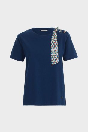 T-Shirts And Tops Women Purificacion Garci Afric8 Scarf Jersey Straight-Fit T-Shirt Navy - Image 5