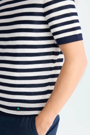 T-Shirts Striped Pointelle Knit T-Shirt Navy/Ecru Purificacion Garci Men - Image 2