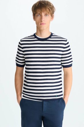 T-Shirts Striped Pointelle Knit T-Shirt Navy/Ecru Purificacion Garci Men