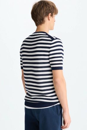 T-Shirts Striped Pointelle Knit T-Shirt Navy/Ecru Purificacion Garci Men - Image 3