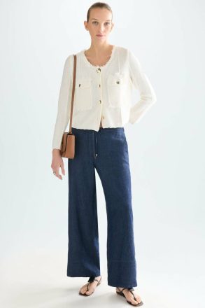 Tencel Denim Straight-Leg Pyjama-Style Trousers Denim Blue Women Purificacion Garci Trousers - Image 4