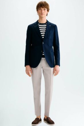 Textured Cotton Relaxed Fit Blazer Purificacion Garci Navy Men Suits And Blazers - Image 4