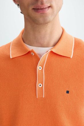 Textured Knit Polo Shirt Orange Knitwear Men Purificacion Garci - Image 2