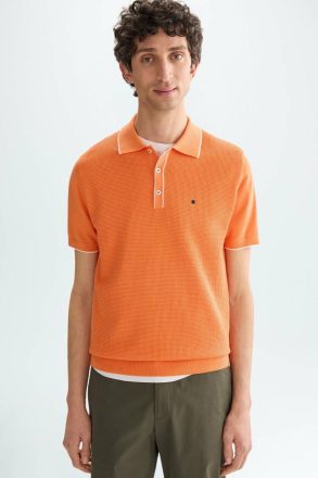 Textured Knit Polo Shirt Orange Knitwear Men Purificacion Garci