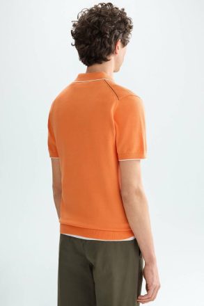 Textured Knit Polo Shirt Orange Knitwear Men Purificacion Garci - Image 3