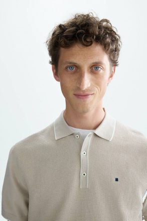 Textured Knit Polo Shirt Stone Polo Shirts Purificacion Garci Men - Image 2