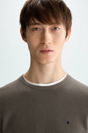 Textured Pima Cotton Sweater Purificacion Garci Khaki Men Knitwear - Image 2
