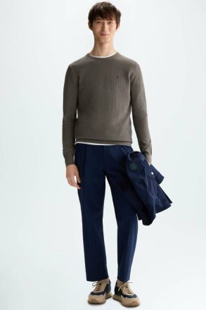 Textured Pima Cotton Sweater Purificacion Garci Khaki Men Knitwear - Image 4