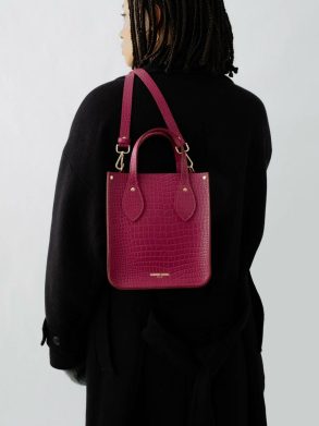 The Mini Tote -Magenta Croc Cambridge Satchel Women Tote Bags - Image 2