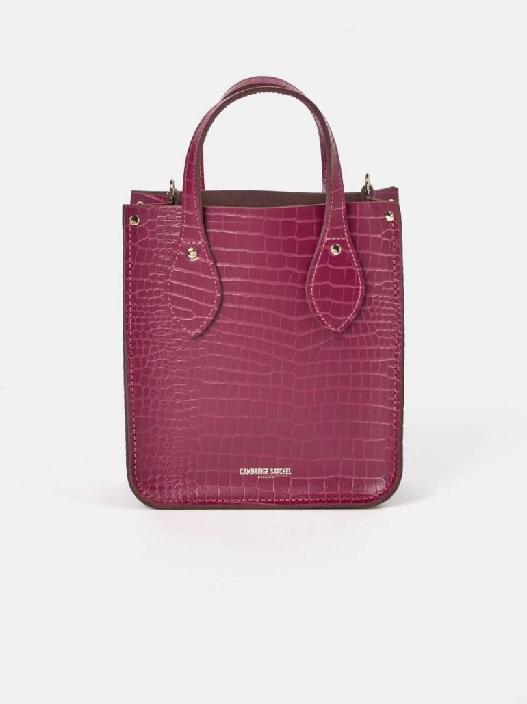The Mini Tote -Magenta Croc Cambridge Satchel Women Tote Bags - Image 3
