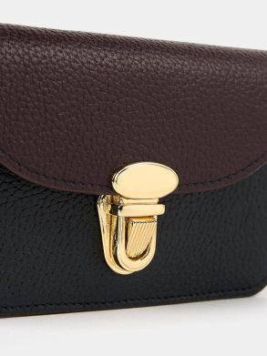The Small Push Lock Purse - Bordeaux, Midnight & Clay Madras Grain Women Crossbody Cambridge Satchel - Image 3