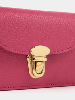The Small Push Lock Purse - Fuchsia Pink Madras Grain Cambridge Satchel Crossbody Women - Image 3