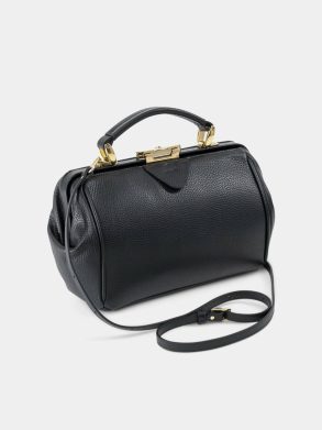 The Sophie -Midnight Black Calf Grain Women Cambridge Satchel Handbags - Image 4