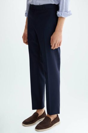 Tropical Wool Classic Fit Suit Trousers Men Purificacion Garci Trousers Navy
