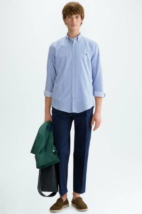 Trousers Men Purificacion Garci Cotton Twill Relaxed Fit Trousers Navy - Image 4
