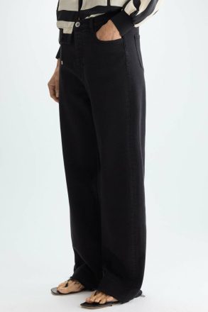 Trousers Women Frayed Twill Straight-Leg Trousers Black Purificacion Garci