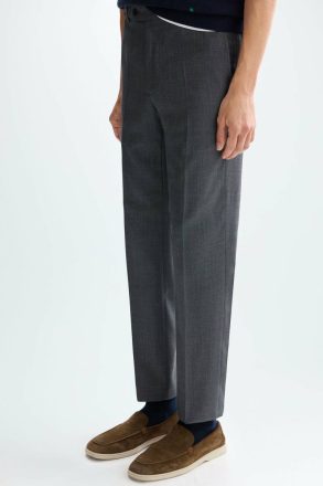 Trousers Wool Bird's Eye Weave Classic Fit Suit Trousers Men Gray Purificacion Garci
