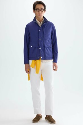Washed Cotton Jacket Men Royal Blue Purificacion Garci Outerwear - Image 4