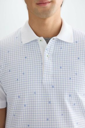 White/Blue Word Search Print Piqué Polo Shirt Men Purificacion Garci Polo Shirts - Image 2