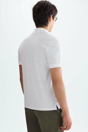 White/Blue Word Search Print Piqué Polo Shirt Men Purificacion Garci Polo Shirts - Image 3