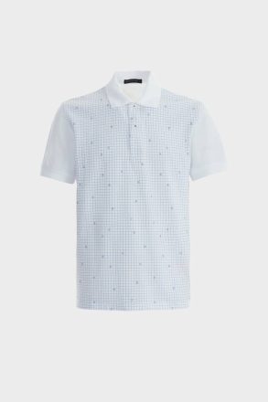 White/Blue Word Search Print Piqué Polo Shirt Men Purificacion Garci Polo Shirts - Image 5